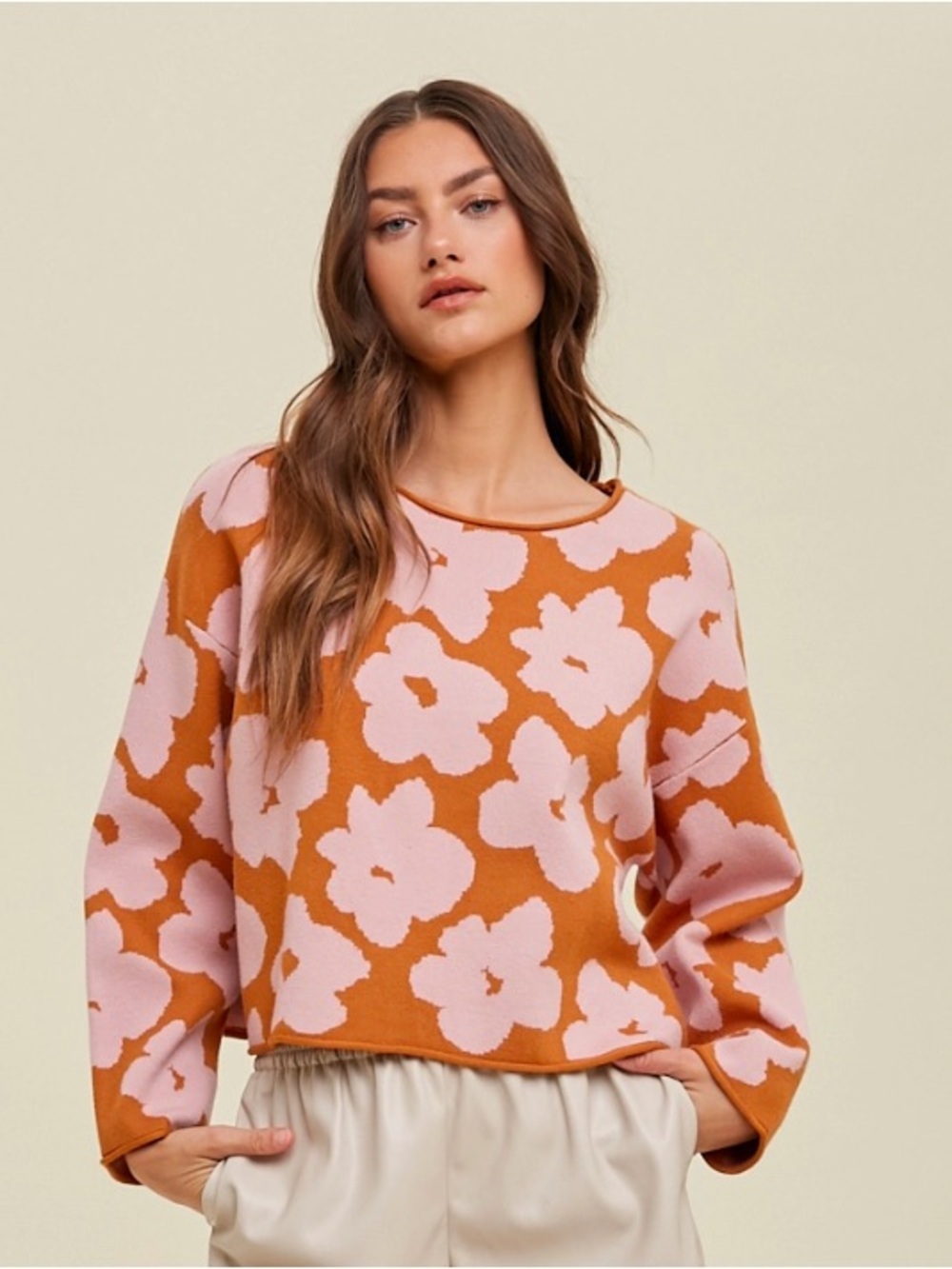 Wishlist Pink & Orange Floral Crewneck Sweater